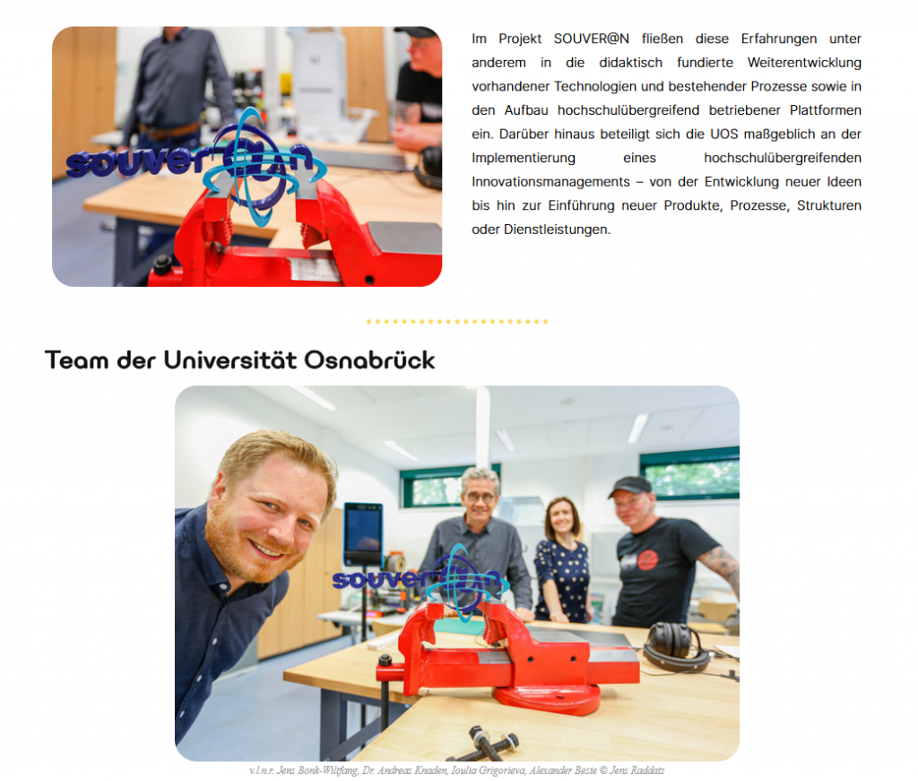 Screenshot der SOUVER@N-Website mit dem Team Osnabrück darauf